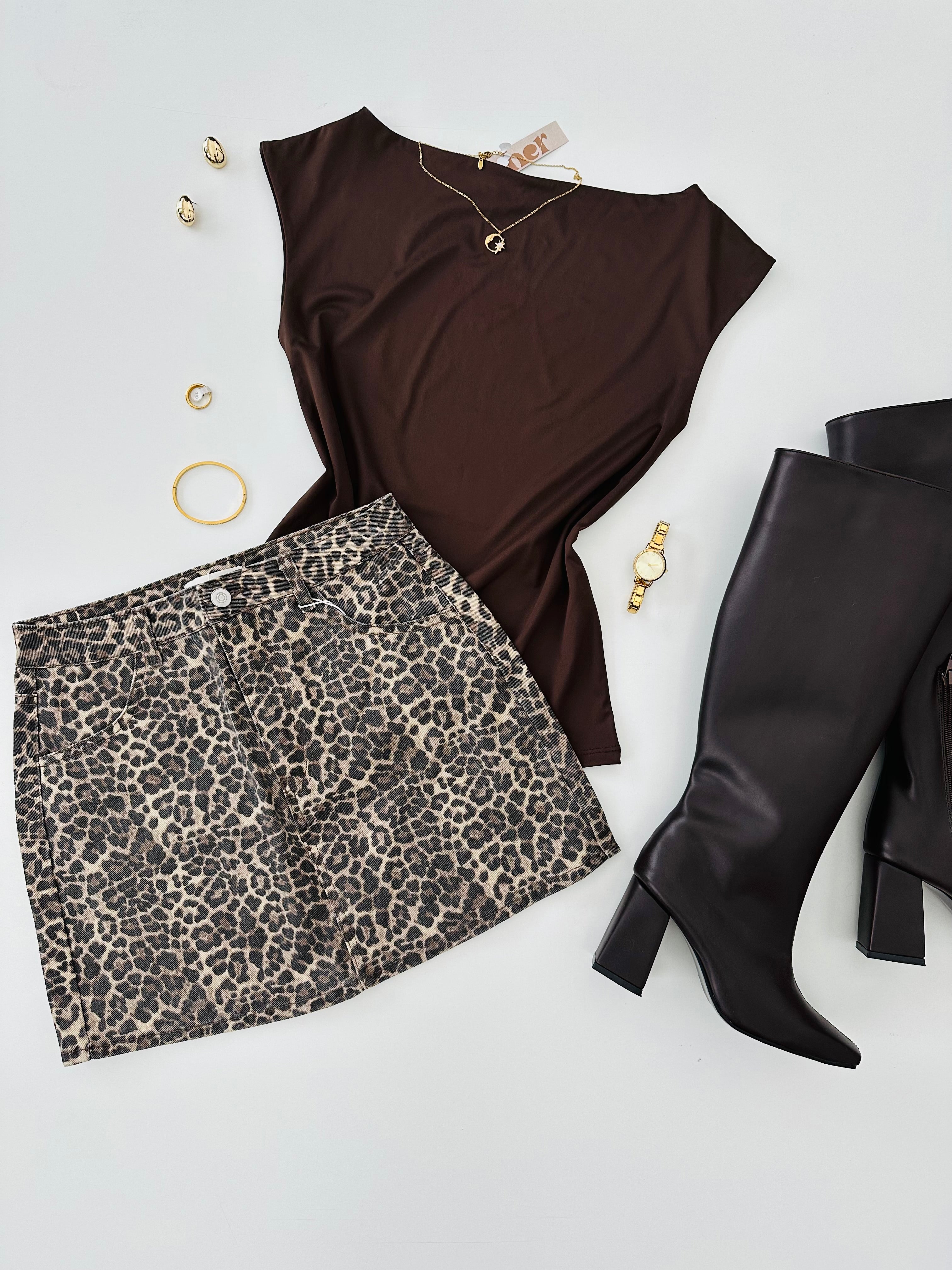 Falda denim animal print