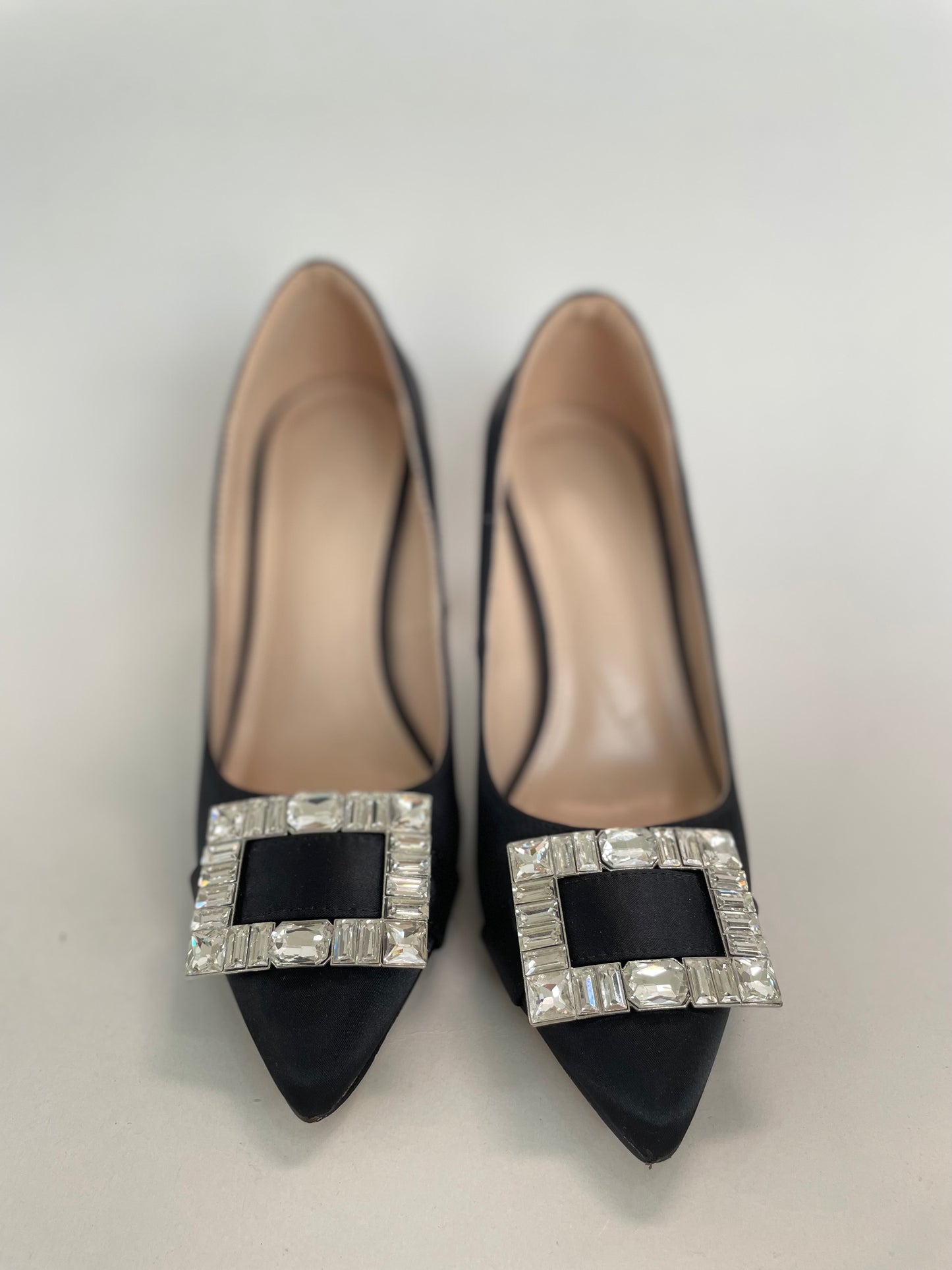 Black and silver rhinestone heels