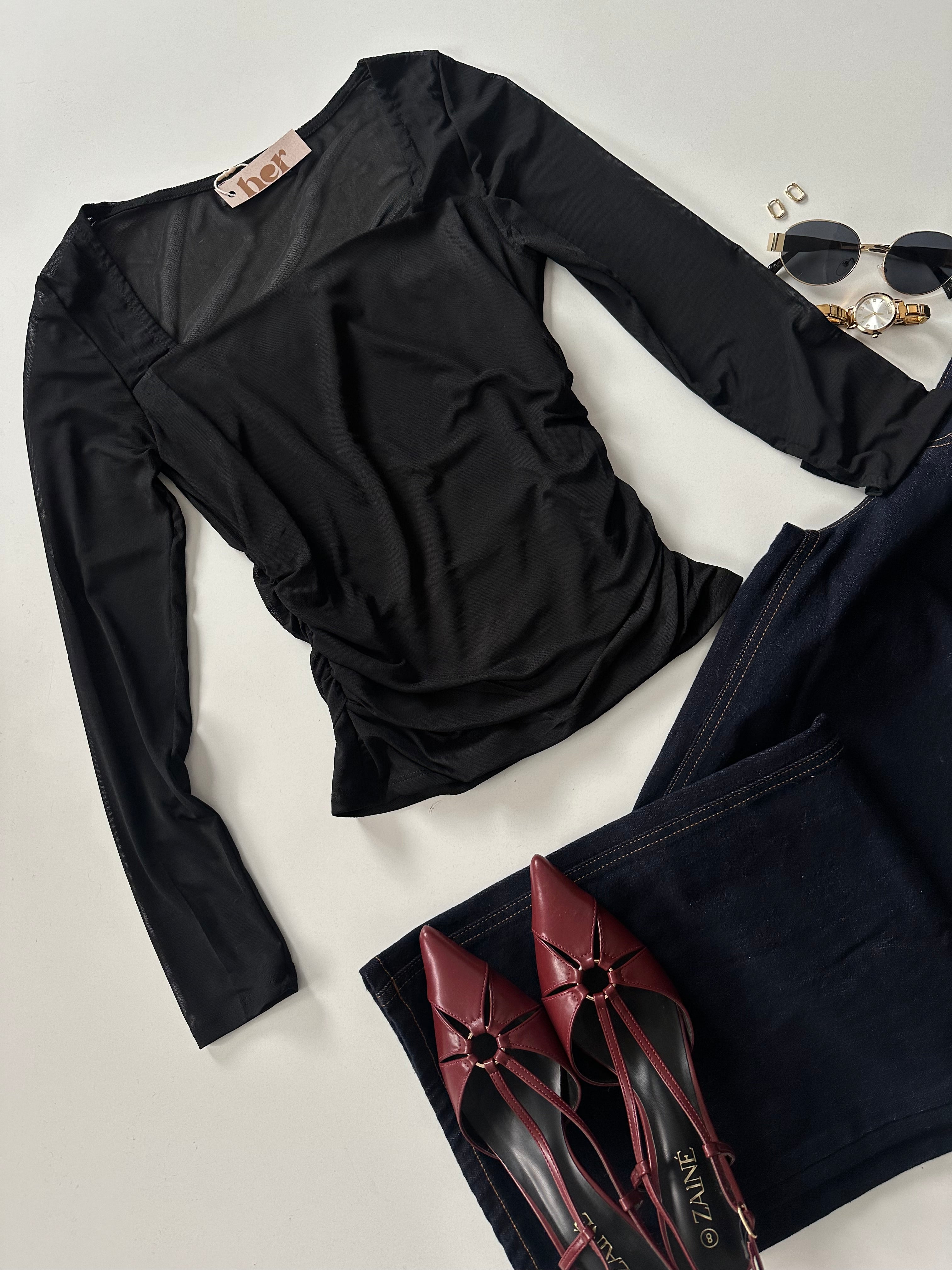 Blusa mesh manga larga