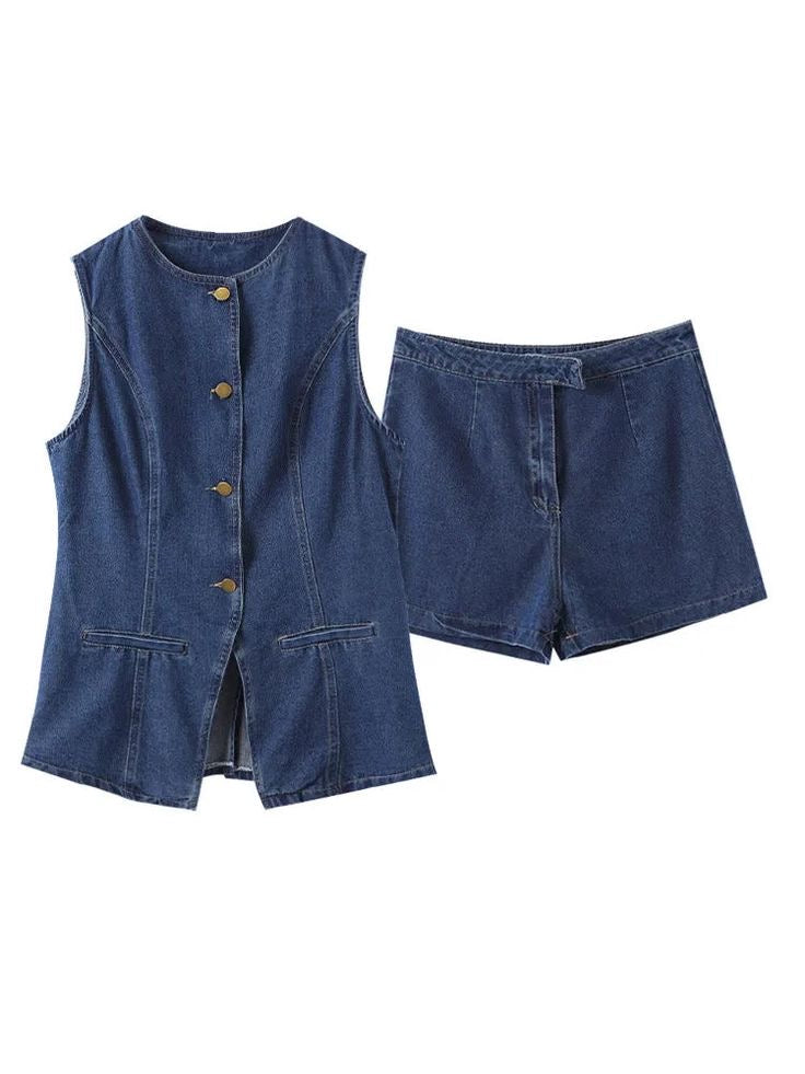 Set denim short-vest