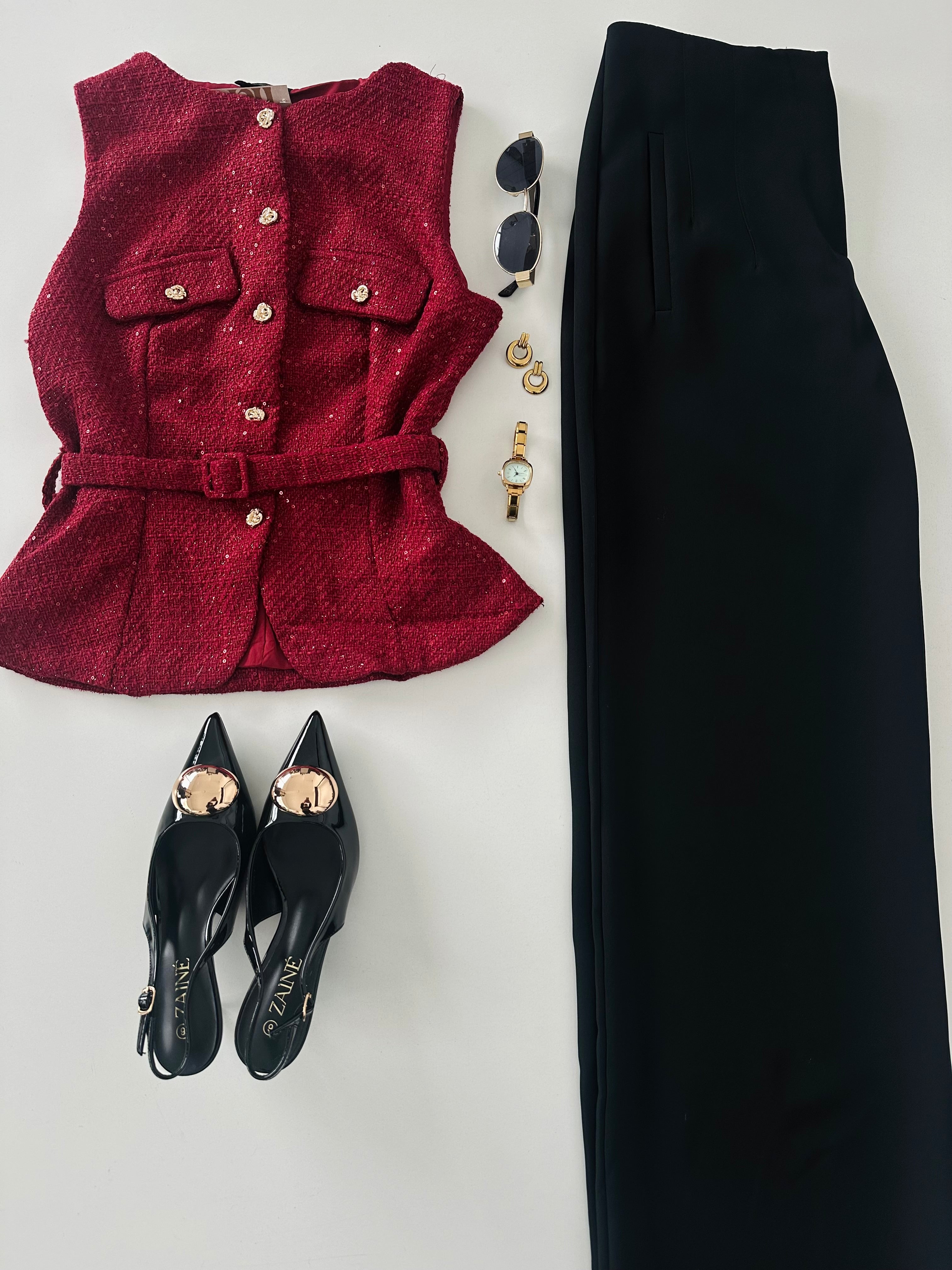 Chaleco lentejuelas c/cinto