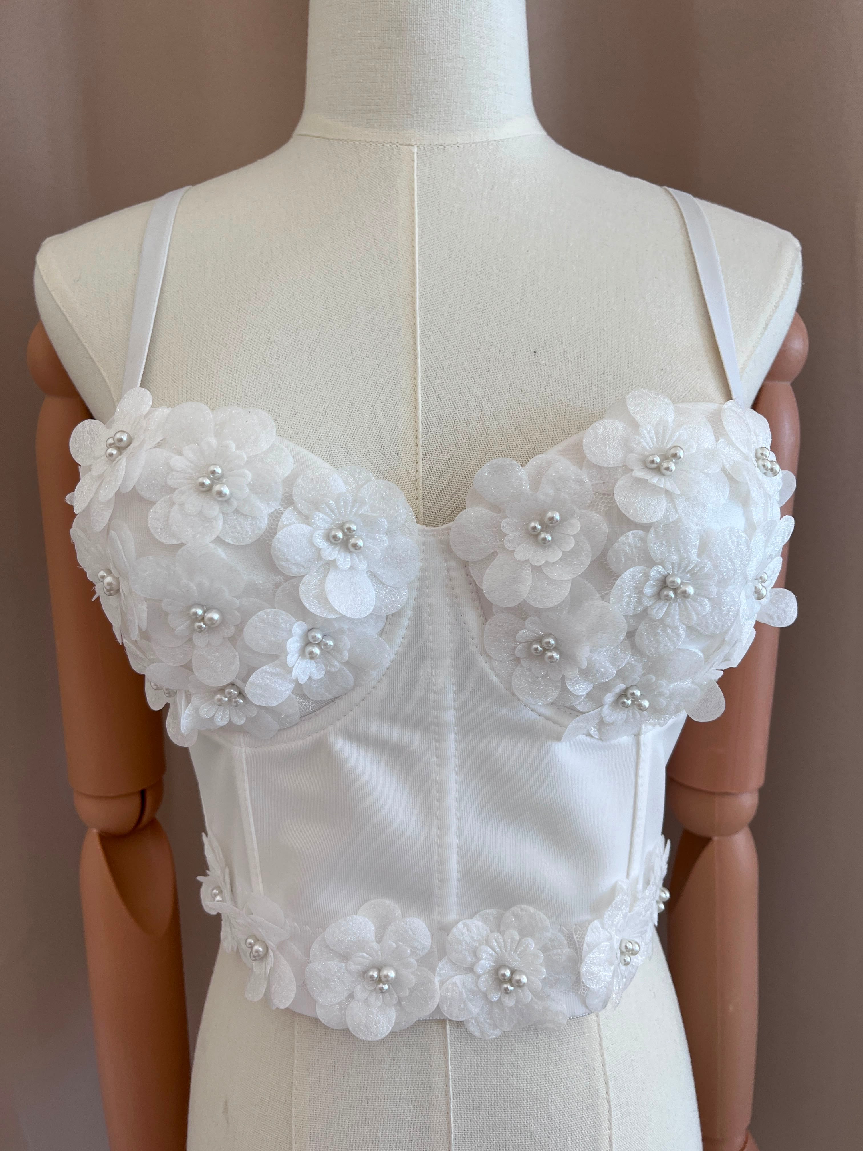 Corset floral c/perlas
