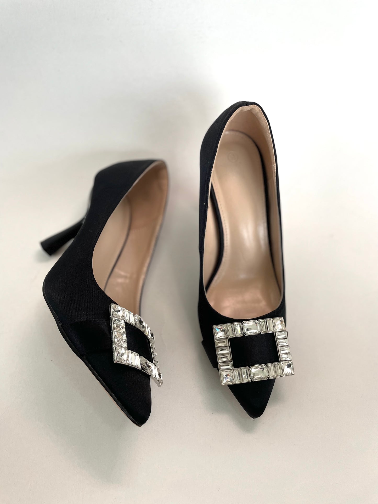 Black and silver rhinestone heels