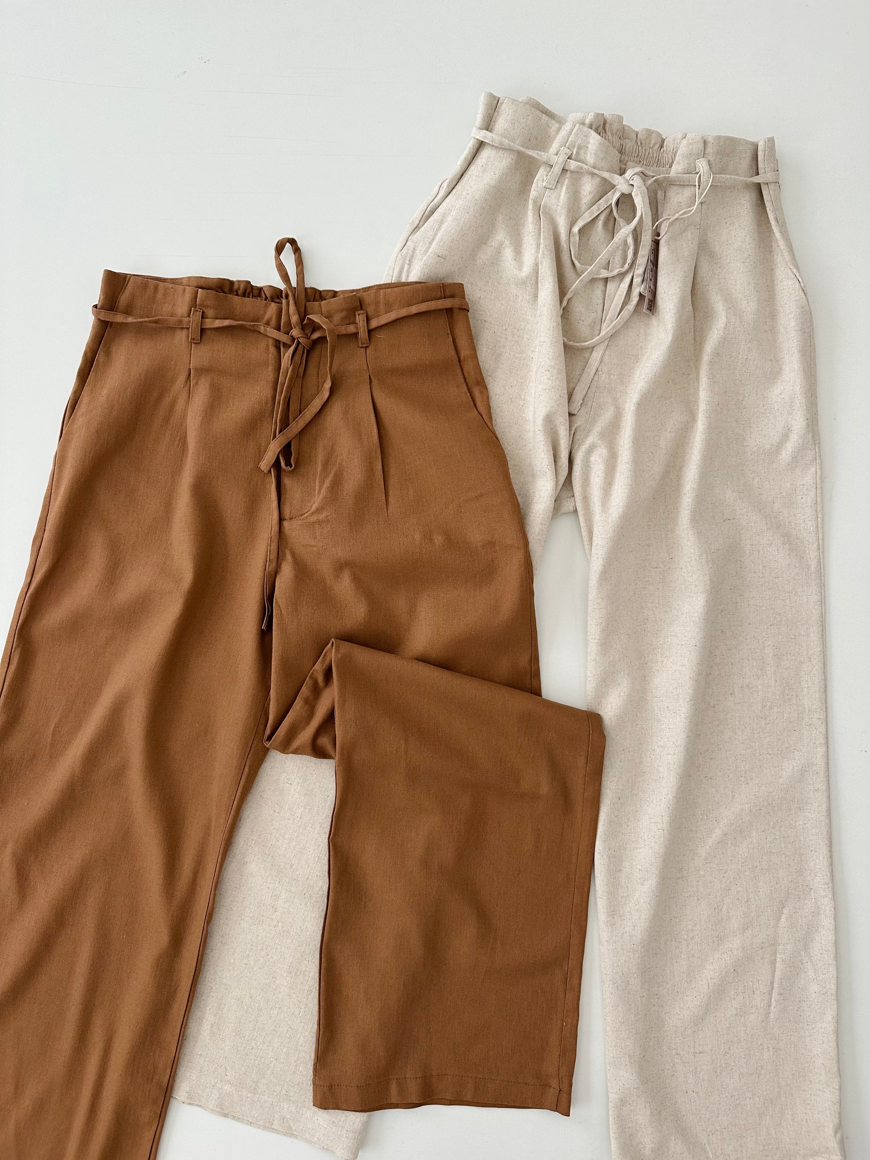 Pantalones lino con cinto