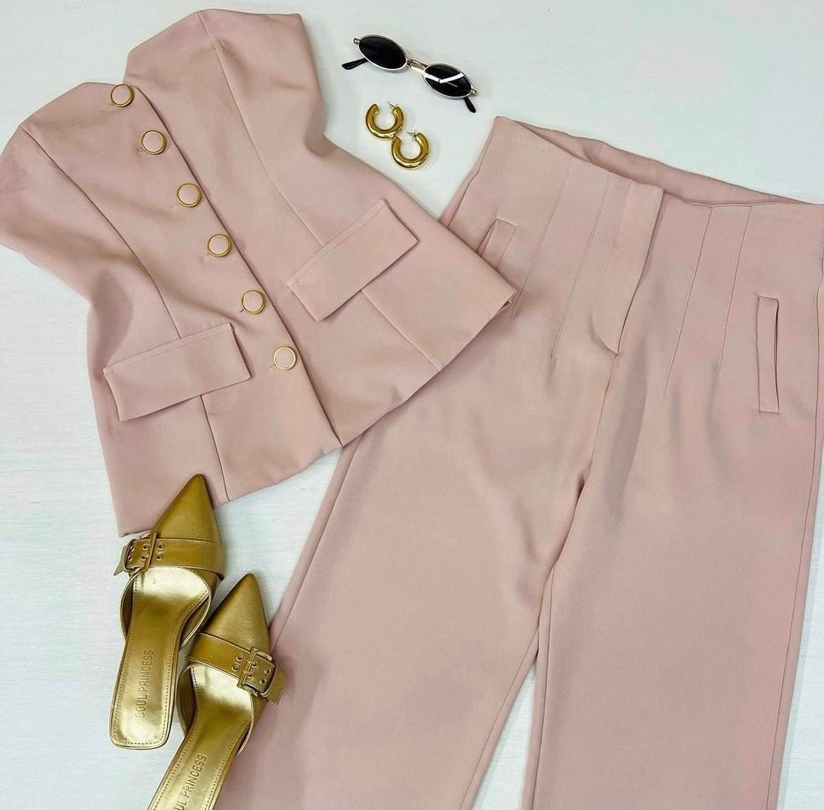 Conjunto strapless color rosa pastel