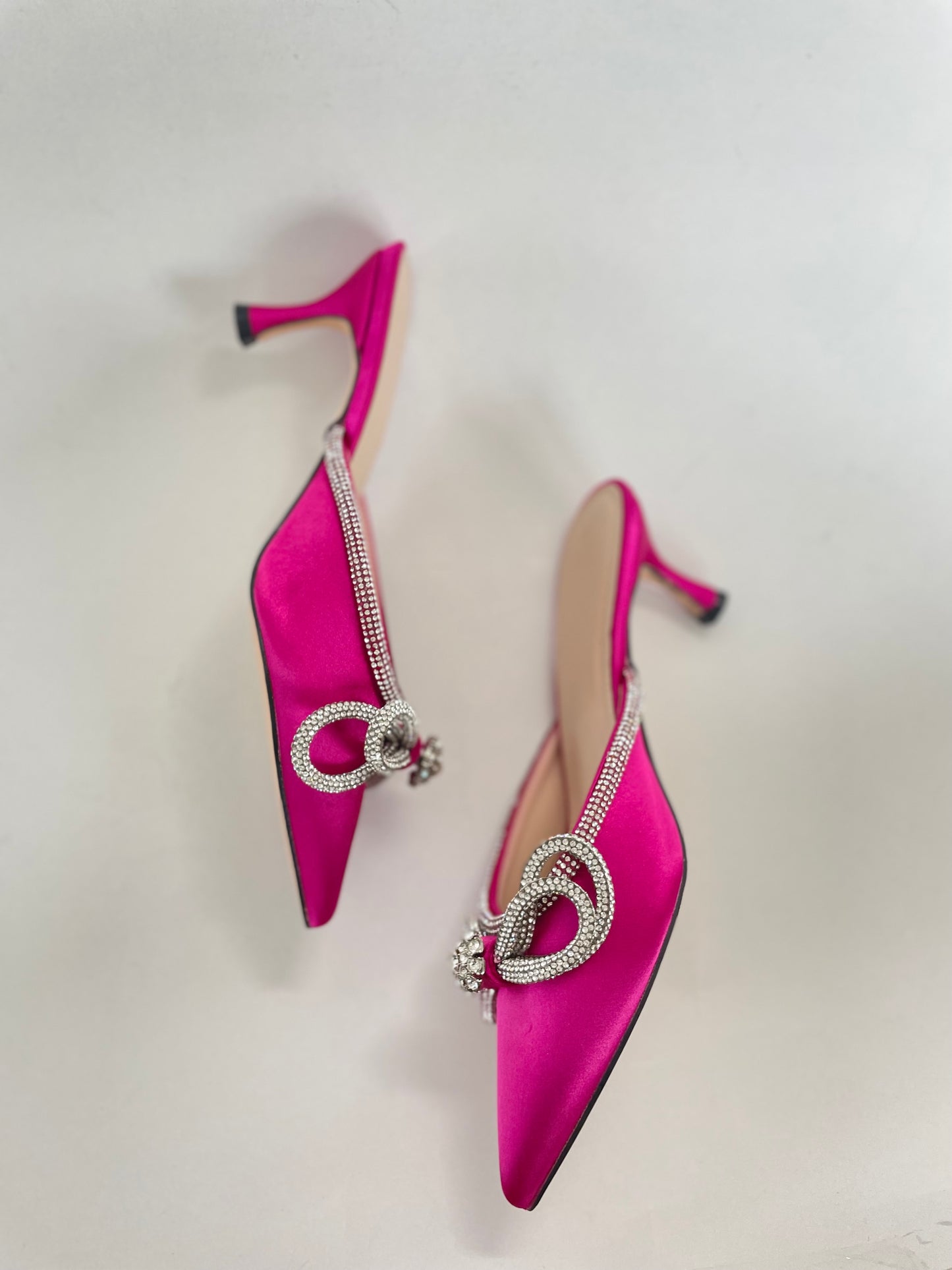 Pink satin double bow mules