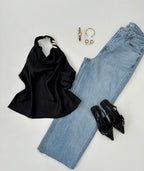 Blusa Halter c/ argolla dorada
