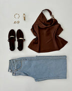 Blusa Halter c/ argolla dorada