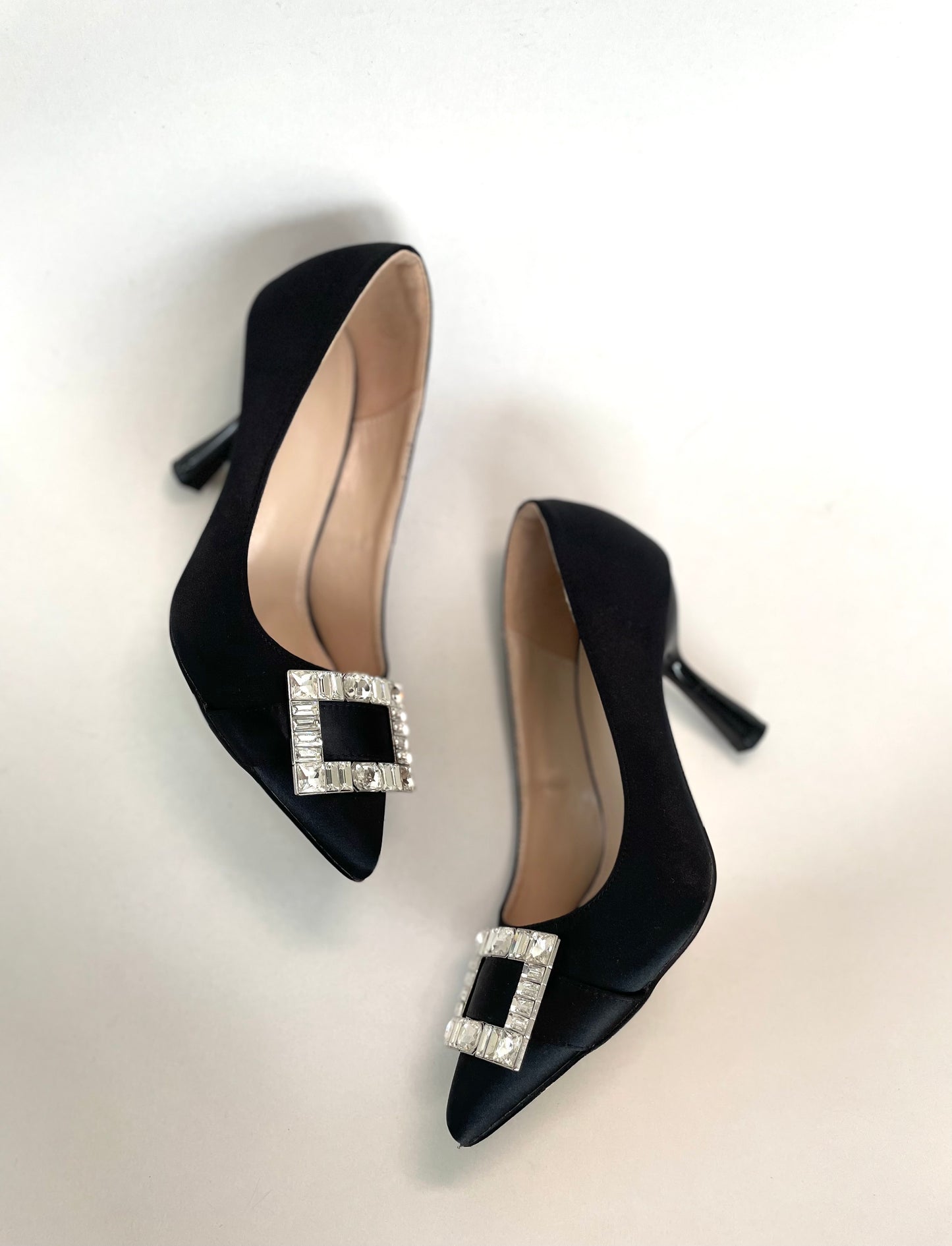 Black and silver rhinestone heels