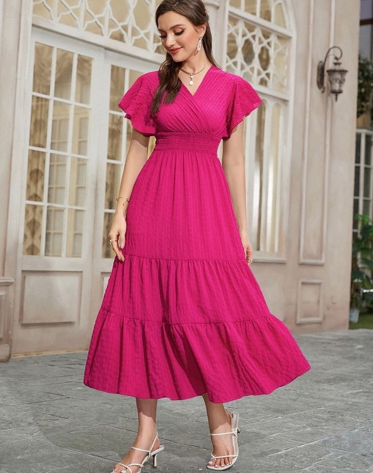 Vestido rosa plisado