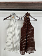 Blusa Halter polka c/ detalle dorado