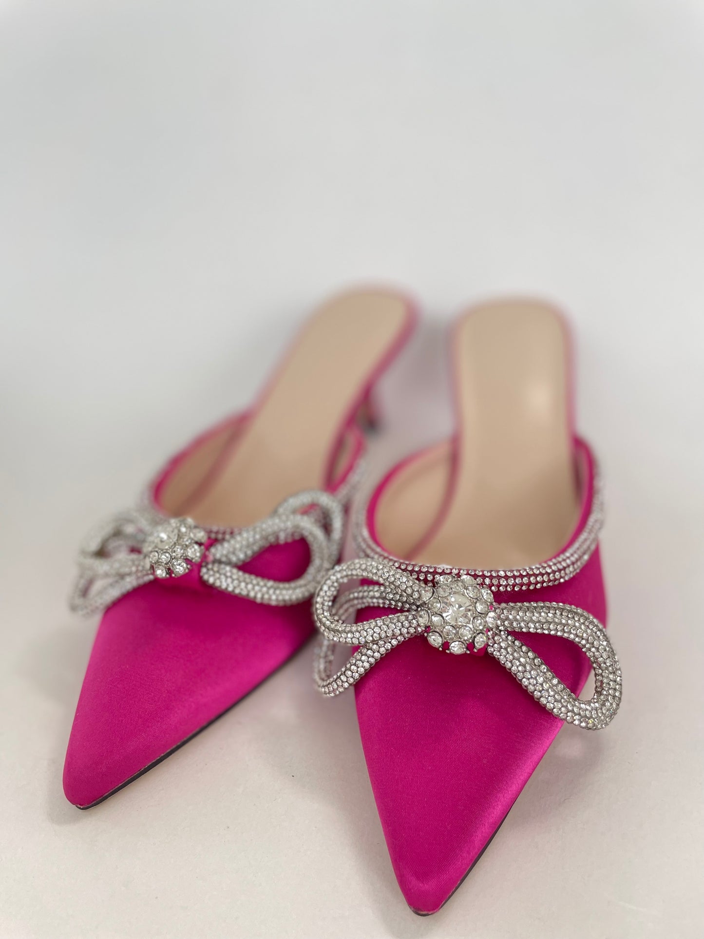 Pink satin double bow mules