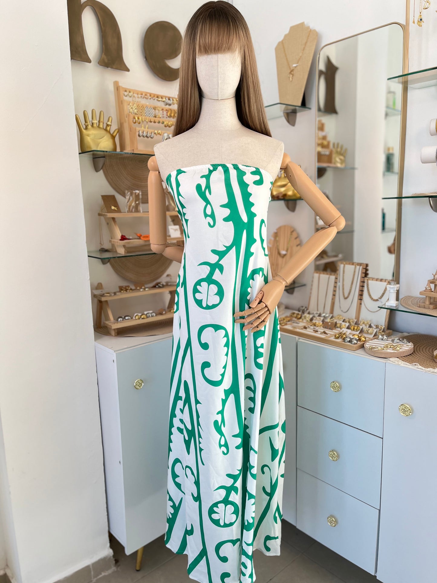 Vestido con estampado verde