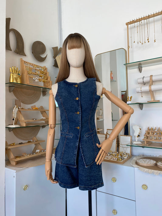 Set denim short-vest