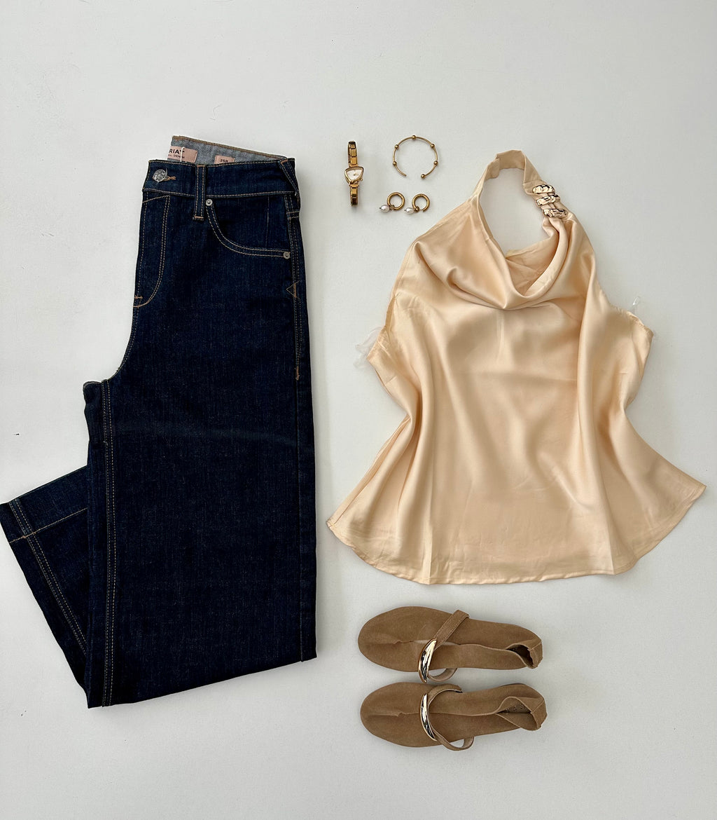 Blusa Halter c/ argolla dorada