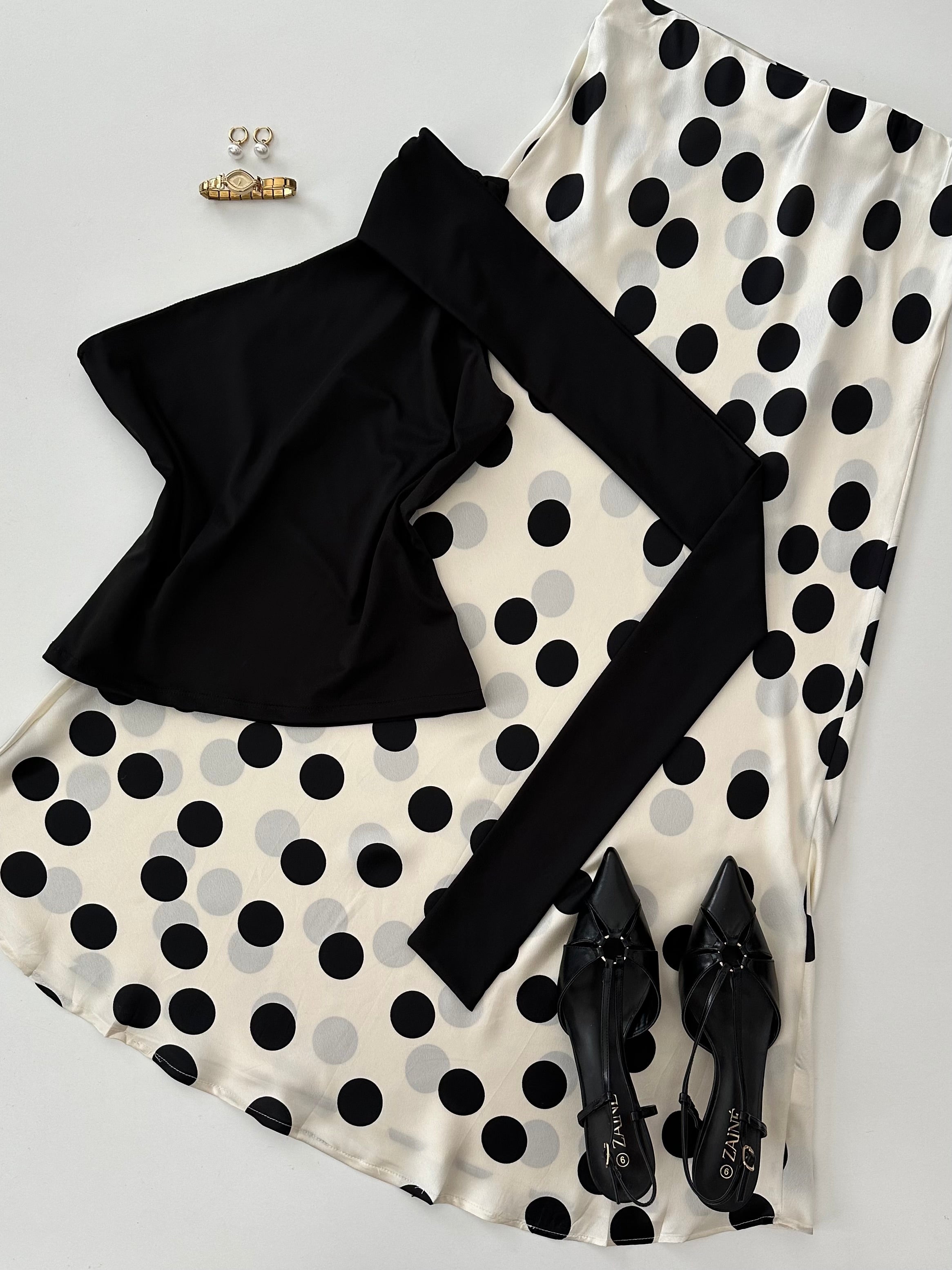 Falda polka satinada