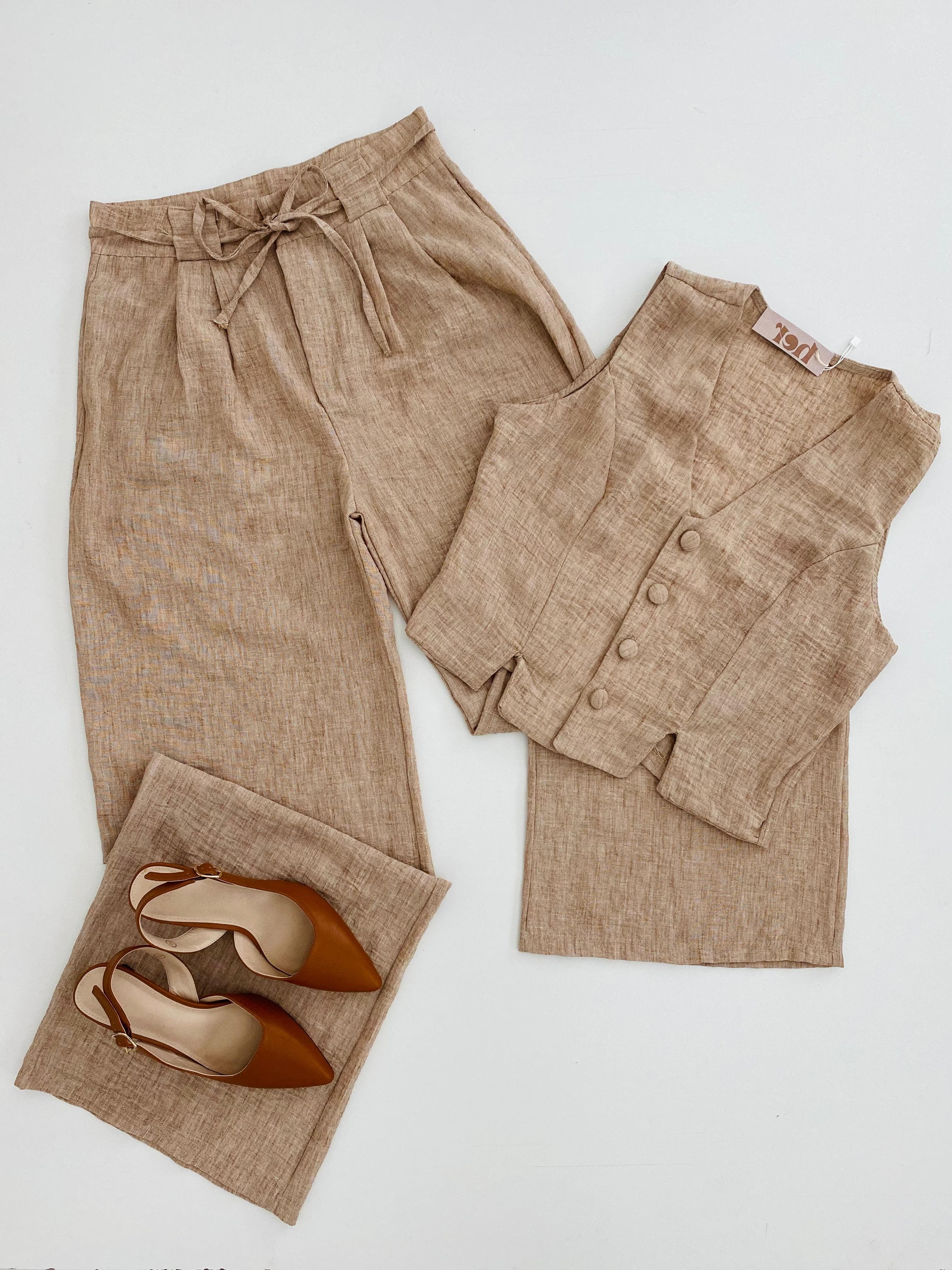 Conjunto lino café