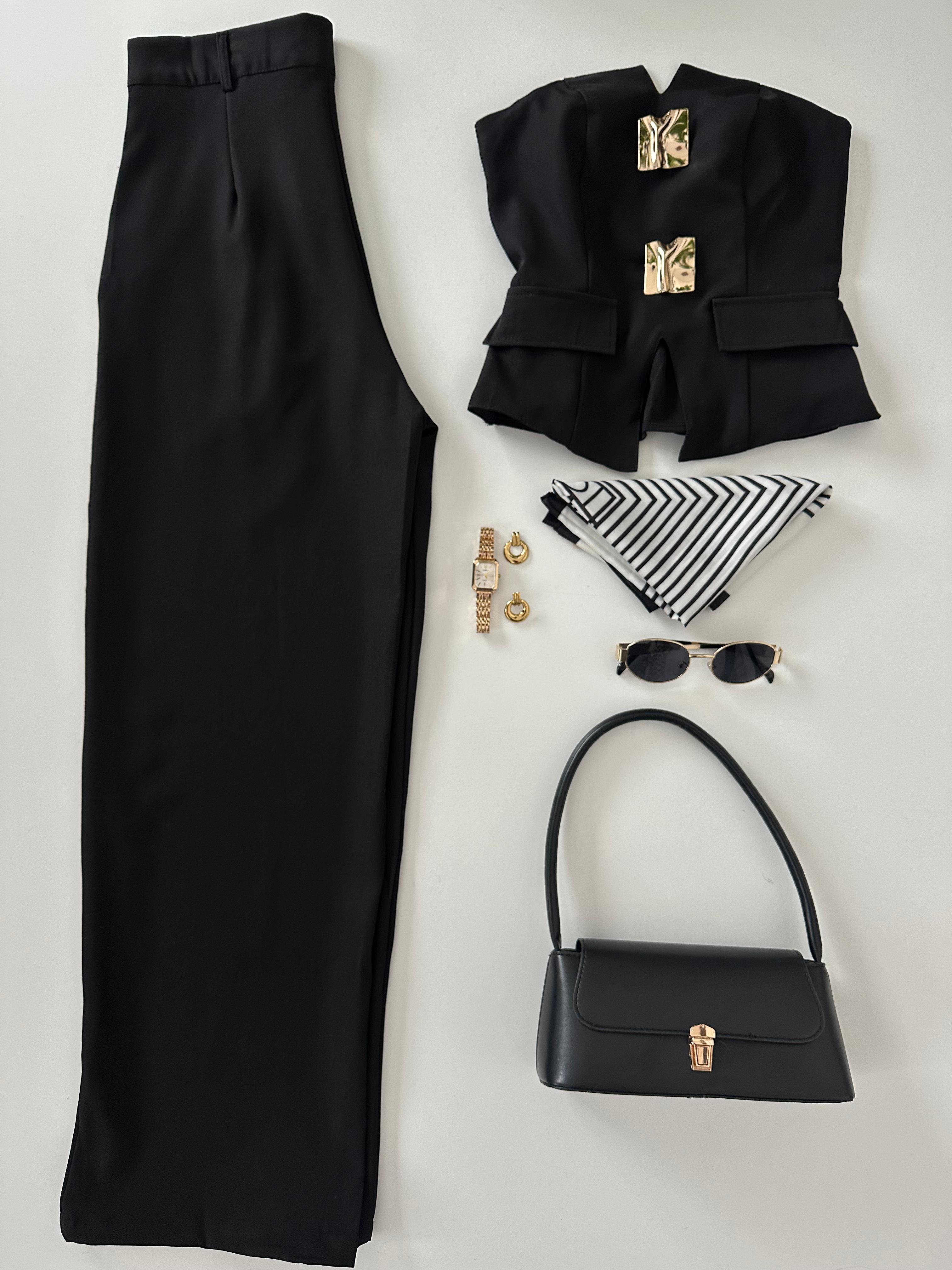 Conjunto strapless botones